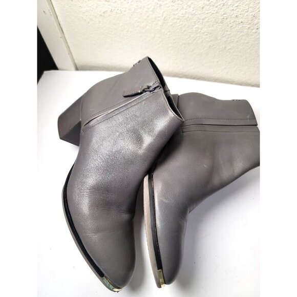 Cole Haan Gray Leather Ankle Boots With Side Zipper & Block Pump Heel Size 7.5 B - Picture 6 of 13